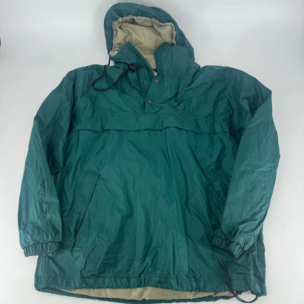 Vintage Woolrich Mens Large Green Nylon Anorak Pullover Hooded Jacket Pocket